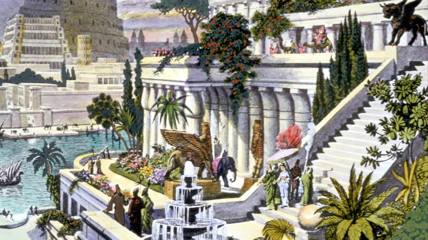 a picture of Hanging Gardens of Babylon based on stories told 